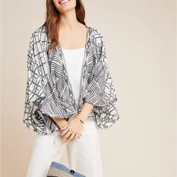 URBAN OUTFITTERS Geometric Pattern Kimono Shawl Cover Up Boho Festival S - Picture 1 of 14
